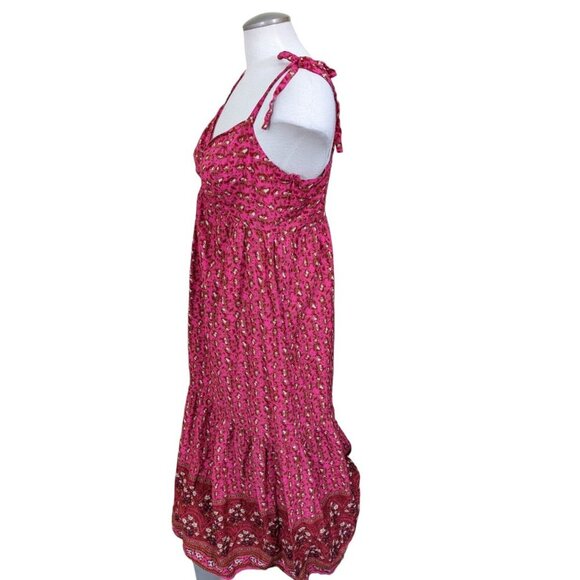 C C California Maxi Dress Sundress Large Smocked Tiered Cotton Pink Red Floral - Picture 4 of 9